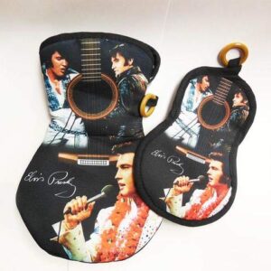 Elvis Pot Holder Oven Mitt Set Guitar 3 Images