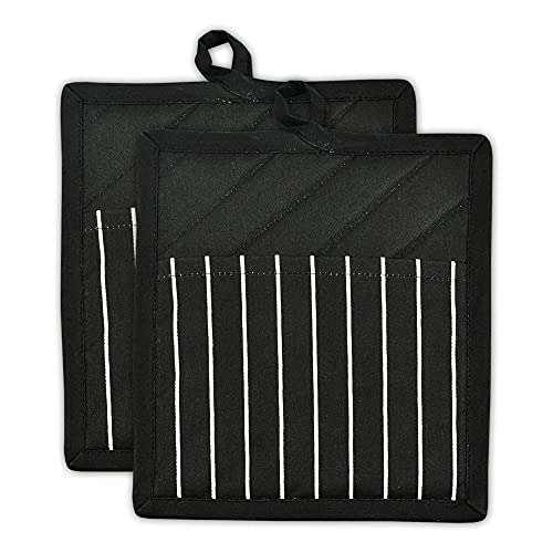 Professional and Commercial Grade, Chef Stripe Kitchen, Potholders, Black