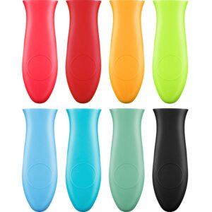 cast iron handle cover silicone hot handle holder cast iron skillet handle covers pot sleeve grip handle for cast iron skillets, frying pans, griddles, metal cookware (multi color,8 pieces)