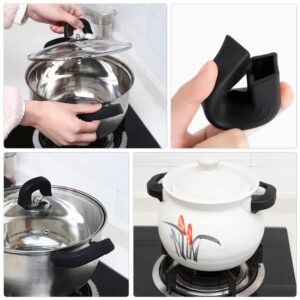 Luxshiny Silicone Assist Handle Covers Holder 6pcs Heat Insulated Hot Pot Grip Handle Cover Sleeve Grip for Pans Griddles Skillets Plates Black