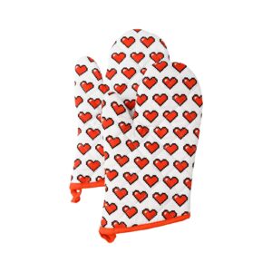 heat resistant oven mitts - quilted kitchen gloves - red heart design pattern