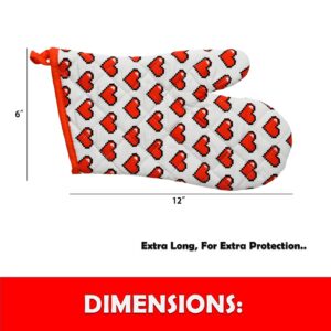 Heat Resistant Oven Mitts - Quilted Kitchen Gloves - Red Heart Design Pattern