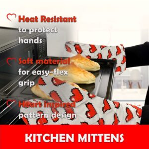 Heat Resistant Oven Mitts - Quilted Kitchen Gloves - Red Heart Design Pattern