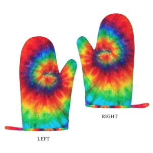 Colourful Tie Dye Oven Mitts Silicone Gloves Kitchen Mittens Heat Resistant Non Slip Oven Mitts for BBQ Grilling Cooking Baking, 1 Pair