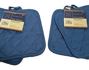 Pack of Four (4) Blue Home Store Cotton Pot Holders (2 Sets of 2)