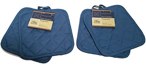 Pack of Four (4) Blue Home Store Cotton Pot Holders (2 Sets of 2)