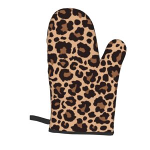 Leopard Print Oven Mitts and Pot Holders Sets,Non-Slip Heat Resistant Oven Gloves for Grilling Baking Cooking Kitchen Housewarming Gift