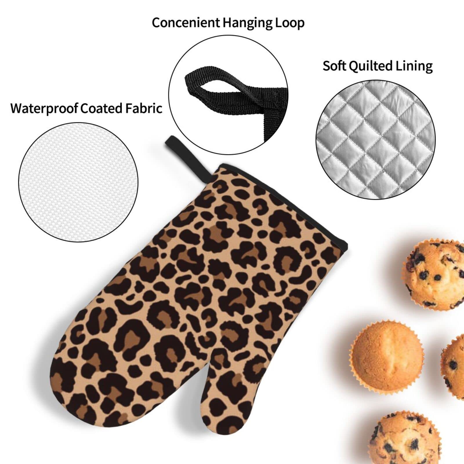 Leopard Print Oven Mitts and Pot Holders Sets,Non-Slip Heat Resistant Oven Gloves for Grilling Baking Cooking Kitchen Housewarming Gift