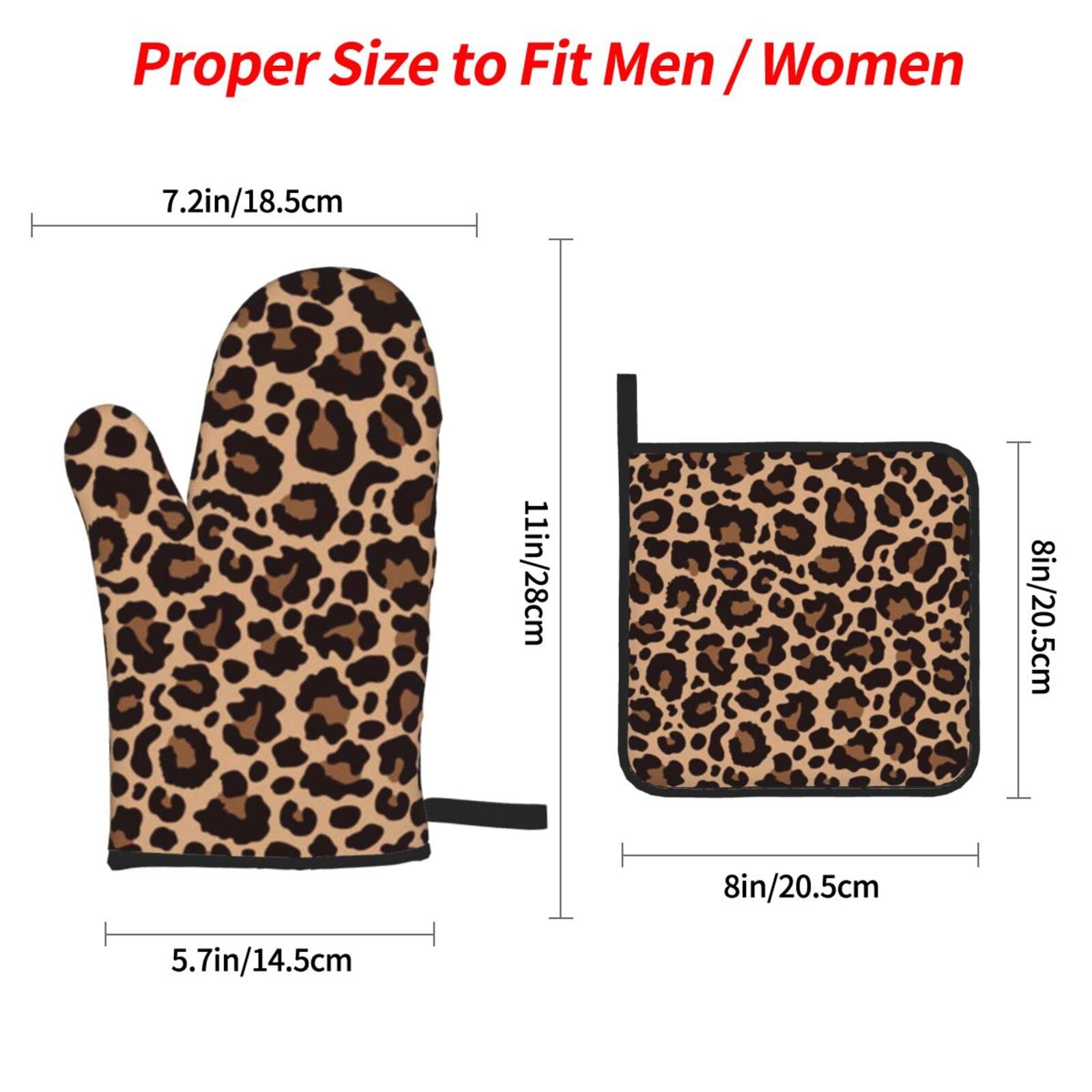 Leopard Print Oven Mitts and Pot Holders Sets,Non-Slip Heat Resistant Oven Gloves for Grilling Baking Cooking Kitchen Housewarming Gift