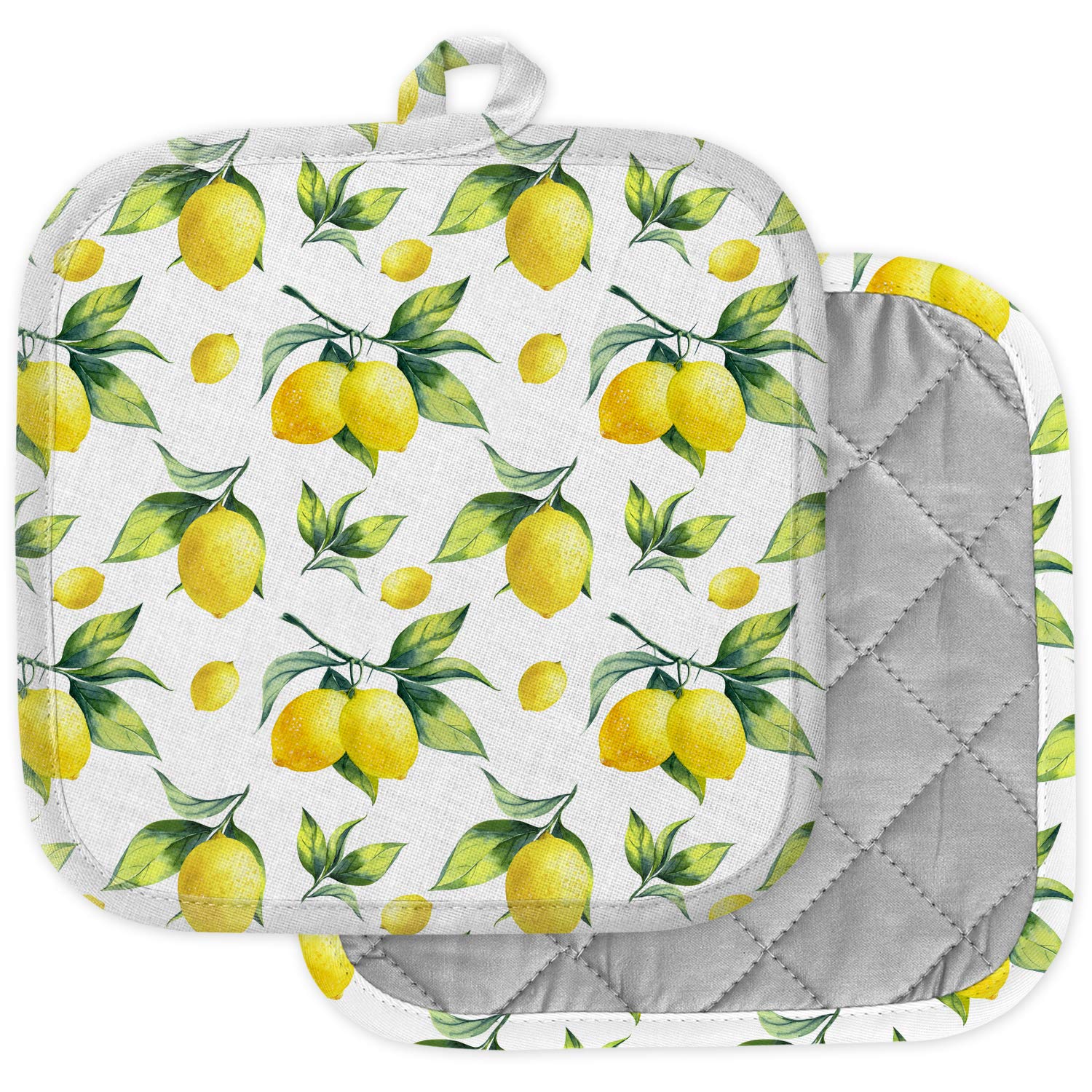 [Pack of 2] Pot Holders for Kitchen, Washable Heat Resistant Pot Holders, Hot Pads, Trivet for Cooking and Baking ( Lemon On White )