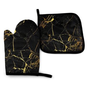 rengmian black gold marble oven mitts and pot holders heat resistant oven gloves safe cooking baking grilling