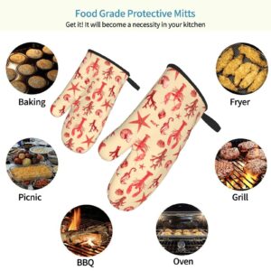 Lobster Print Oven Mitts/Gloves 1 Pair, for Home Kitchen Cooking Baking BBQ for Women/Men