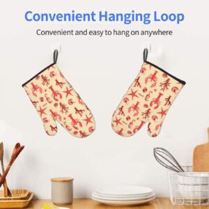 Lobster Print Oven Mitts/Gloves 1 Pair, for Home Kitchen Cooking Baking BBQ for Women/Men