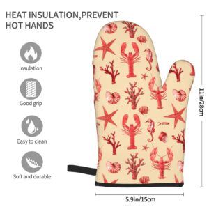 Lobster Print Oven Mitts/Gloves 1 Pair, for Home Kitchen Cooking Baking BBQ for Women/Men