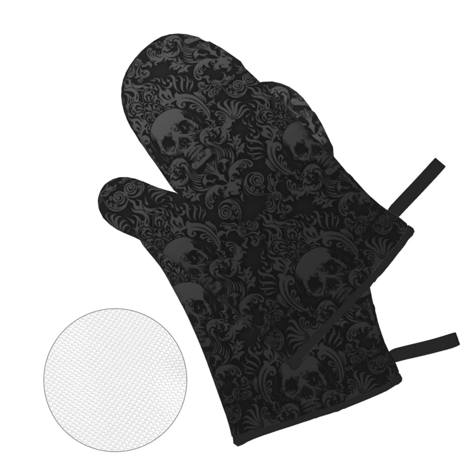 Gothic Skull Flower Black 4pcs Oven Mitts and Pot Holders Sets,Heat Resistant Non Slip Kitchen Gloves Hot Pads with Inner Cotton Layer for Cooking BBQ Baking Grilling