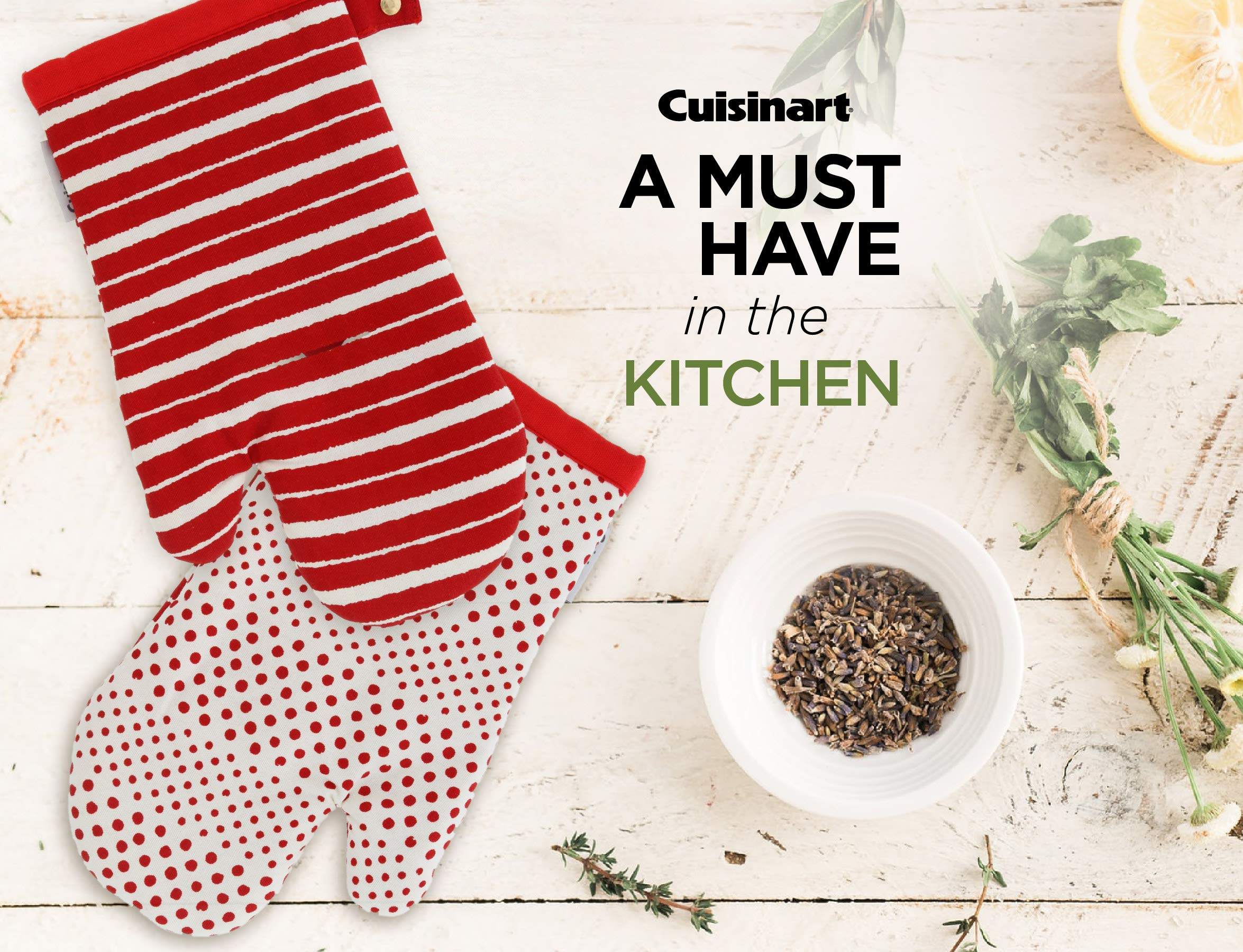 Cuisinart Reversible Print Oven Mitts, 2pk - Heat Resistant Oven Gloves Provide Protection and Safe Insulation to Handle Hot Kitchen Items - Non Slip Oven Mitt Set with Hanging Loop - Salsa Red