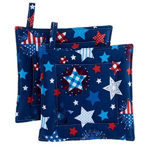 USA Stars and Stripes Pot Holders, Set of 2 Patriotic Potholders for Kitchen Decor