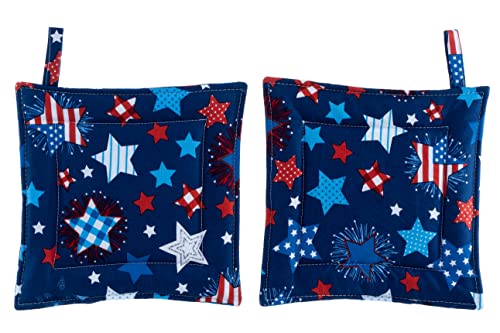 USA Stars and Stripes Pot Holders, Set of 2 Patriotic Potholders for Kitchen Decor