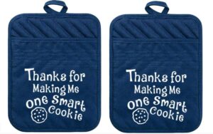 teachers gift for women, appreciation week pot holder, one smart cookie thank you present potholder - set of 2 blue