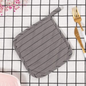 100% Cotton Kitchen Everyday Basic Pot Holder Heat Resistant Coaster Potholder for Cooking and Baking 7 x 7-Inch Set of 3 (Dark Grey Stripe)