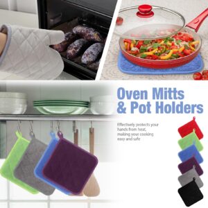 Zubebe 12 Pcs Oven Mitts and Pot Holders Multicolor Sets 6 Pair Heat Resistant Cotton Oven Gloves Extra Thicken Long Kitchen Gloves 6 Terry Cloth Pot Holders Oven Hot Pads for Cooking Baking Grilling