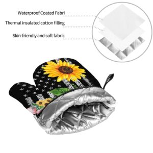 Oven Mitts and Pot Holders Sets Farmhouse Sunflower Pig American Flag Kitchen Microwave Gloves and Hot Pads Potholders with Cotton Liner Grip Cooking Mitts for Baking Cooking Grilling BBQ