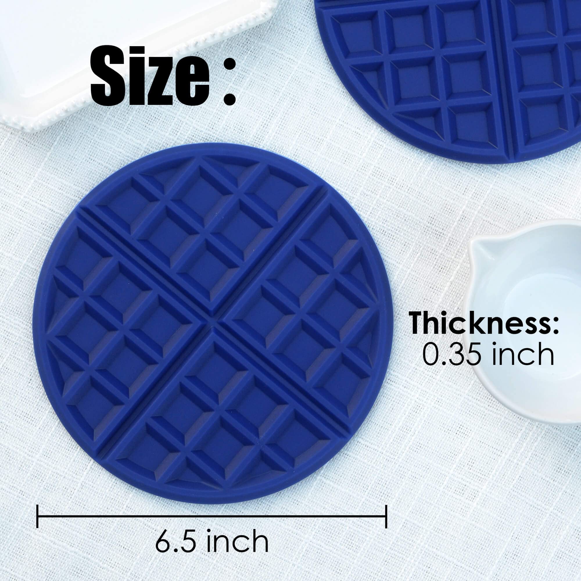 Kaiihome Silicone Kitchen Trivets Pot Holders Round Waffle Hot Pads Plate Holder – Set of 3 (Blue)