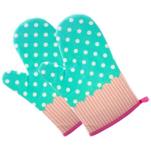 set of two oven mitts | heat resistant cotton kitchen pot holder [decorative kitchen oven mitt] oven glove | kitchen mitts (dotted blue)