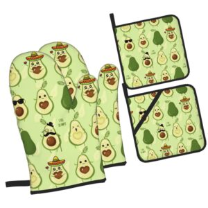 hisoro cute avocados oven mitts and pot holders sets for gift set kitchen heat resistant waterproof durable for bbq cooking baking