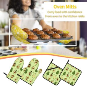 HISORO Cute Avocados Oven Mitts and Pot Holders Sets for Gift Set Kitchen Heat Resistant Waterproof Durable for BBQ Cooking Baking