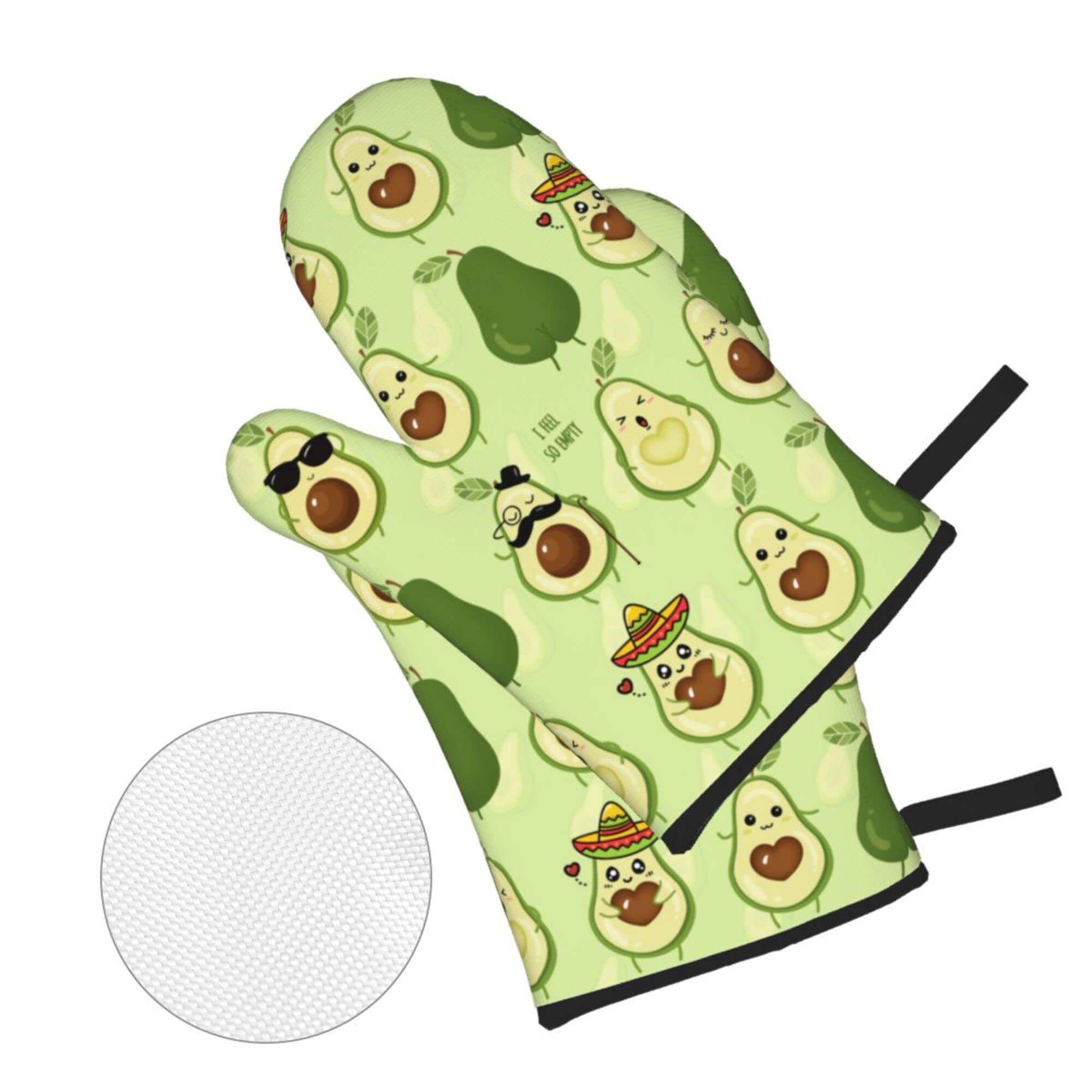 HISORO Cute Avocados Oven Mitts and Pot Holders Sets for Gift Set Kitchen Heat Resistant Waterproof Durable for BBQ Cooking Baking