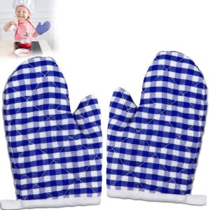 DOERDO 2 Pack Kid Oven Mitts for Children Heat Resistant Kitchen Mitts, Great for Cooking Baking, Age 4-12 (7"x4.7", Blue)