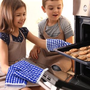 DOERDO 2 Pack Kid Oven Mitts for Children Heat Resistant Kitchen Mitts, Great for Cooking Baking, Age 4-12 (7"x4.7", Blue)