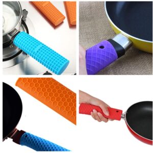 Silicone Hot Handle Holder, Heat Resistant Potholder Rubber Pot Handle Cover for Cast Iron Skillets, Sleeve Grip, Frying Pans 6X2 Inches (2 Pack, Blue Orange)