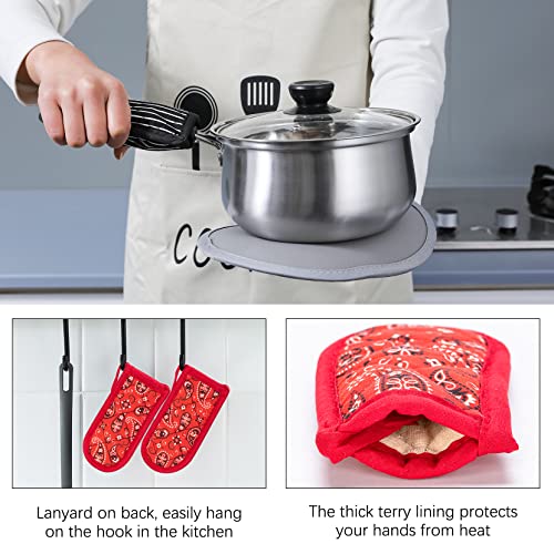 Leadiy Handle Covers Pan Handle Sleeves for Kitchen 2 Pack, Cast Iron Skillet Handle Covers Heat Resistant, Machine Washable Non-Slip Skillet Cast Iron Handle Cover(Red Paisley)