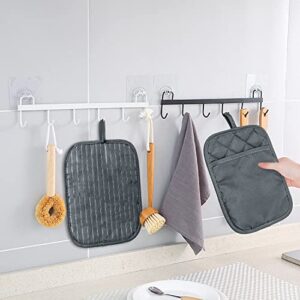 Zainpe 5Pcs Cotton Silicone Pot Holder Heat Resistant Non-Slip Oven Mitts Machine Washable Kitchen Soft Grip Potholder with Pocket Multifunctional Stripe Square Hot Pad for Baking Cooking Gray