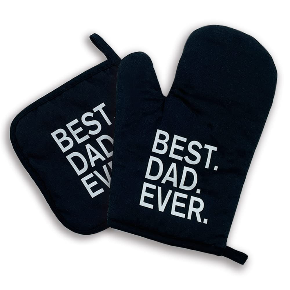 Best Dad Ever,Oven Mitts and Pot Holders Sets of 2，Funny Oven Mitt，Birthday Gifts for Dad,Father in Law,Gifts for Husband