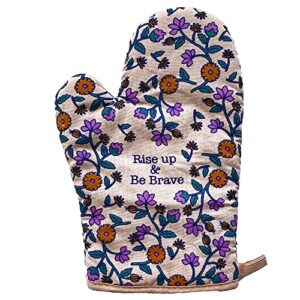 rise up and be brave oven mitt empowerment motivational message kitchen glove funny graphic kitchenwear funny motivational novelty cookware white oven mitt