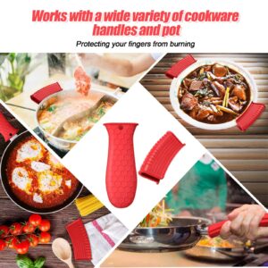 4 Pieces Silicone Hot Handle Holder, Pot Holders Cover, Silicone Assist Handle Holder, Non-Slip Pot Holder Sleeve, Heat Resistant Potholder Cookware Handle for Cast Iron Skillet Metal Pan (Red)