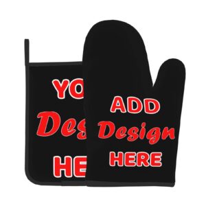 customized oven mitts and pot holders sets, design your own advanced heat resistance cooking gloves and pot cover personalized non-slip kitchen mitten for baking, grilling, cooking, one size