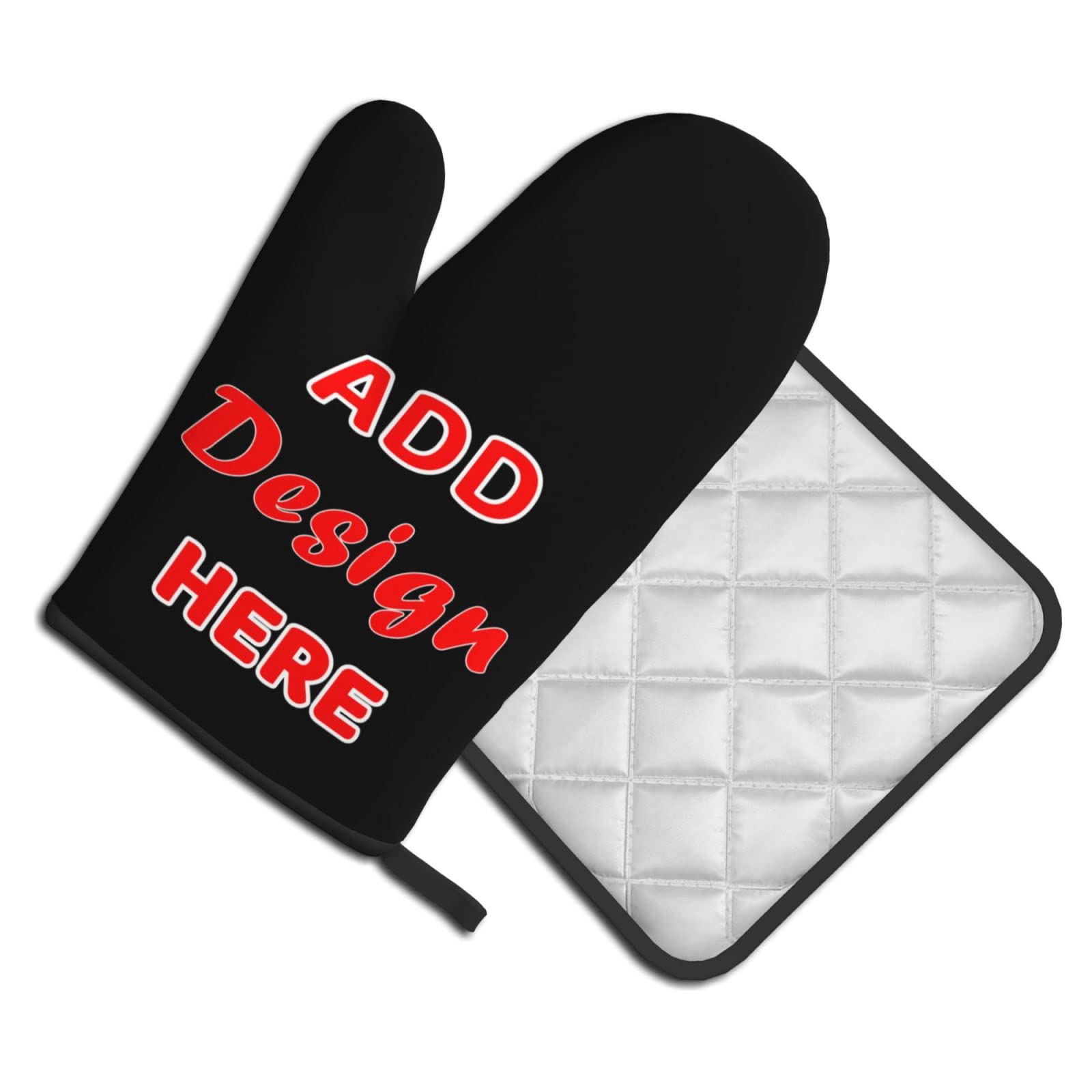 Customized Oven Mitts and Pot Holders Sets, Design Your Own Advanced Heat Resistance Cooking Gloves and Pot Cover Personalized Non-Slip Kitchen Mitten for Baking, Grilling, Cooking, One Size