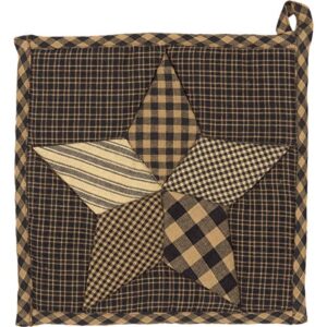 vhc brands farmhouse star cotton primitive tabletop kitchen fabric loop patchwork square pot holder, 8" x 8", charcoal black
