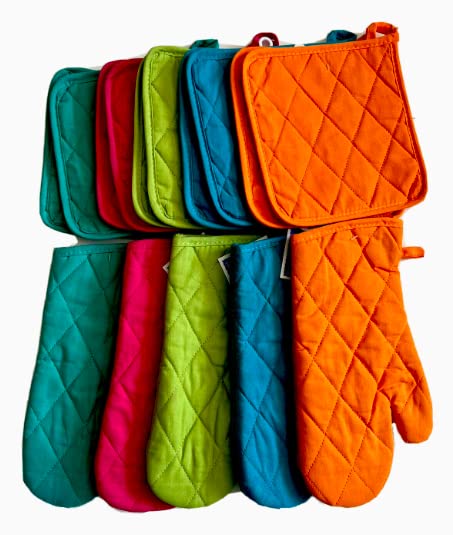 Best Housewarming Gift Ever,Bulk Oven Mitts & Pot Holder for Cooking and Baking 100% Cotton Pot Holder and Oven Mitts - 15 pcs