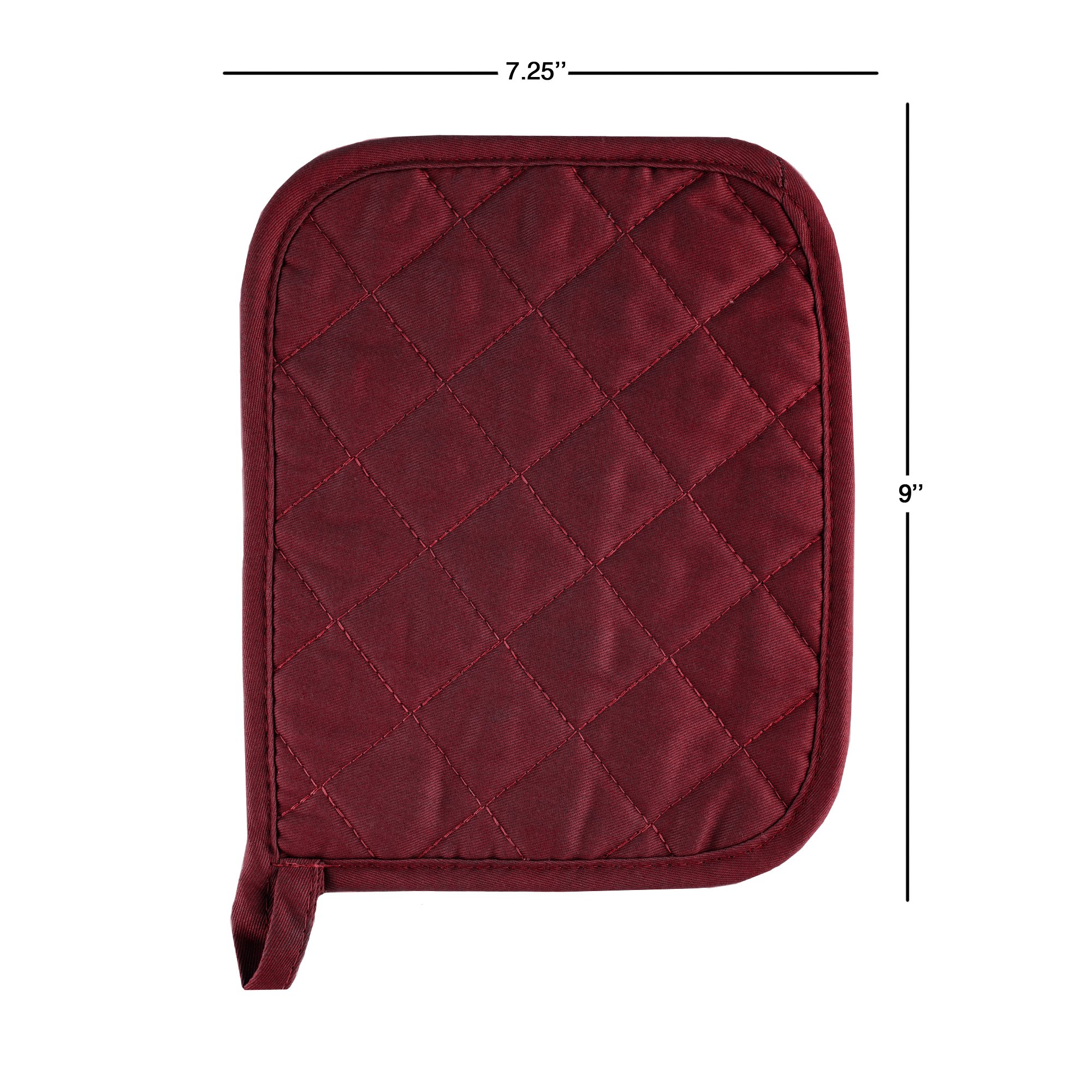 Pot Holder Set With Silicone Grip, Quilted And Heat Resistant (Set of 2) By Lavish Home (Burgundy)