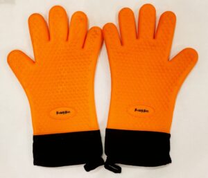 high heat resistant silicone oven mitts potholders grilling gloves, non-slip five finger grip, extended wrist protection, bbq camping smoker fryer kitchen & cooking (orange)
