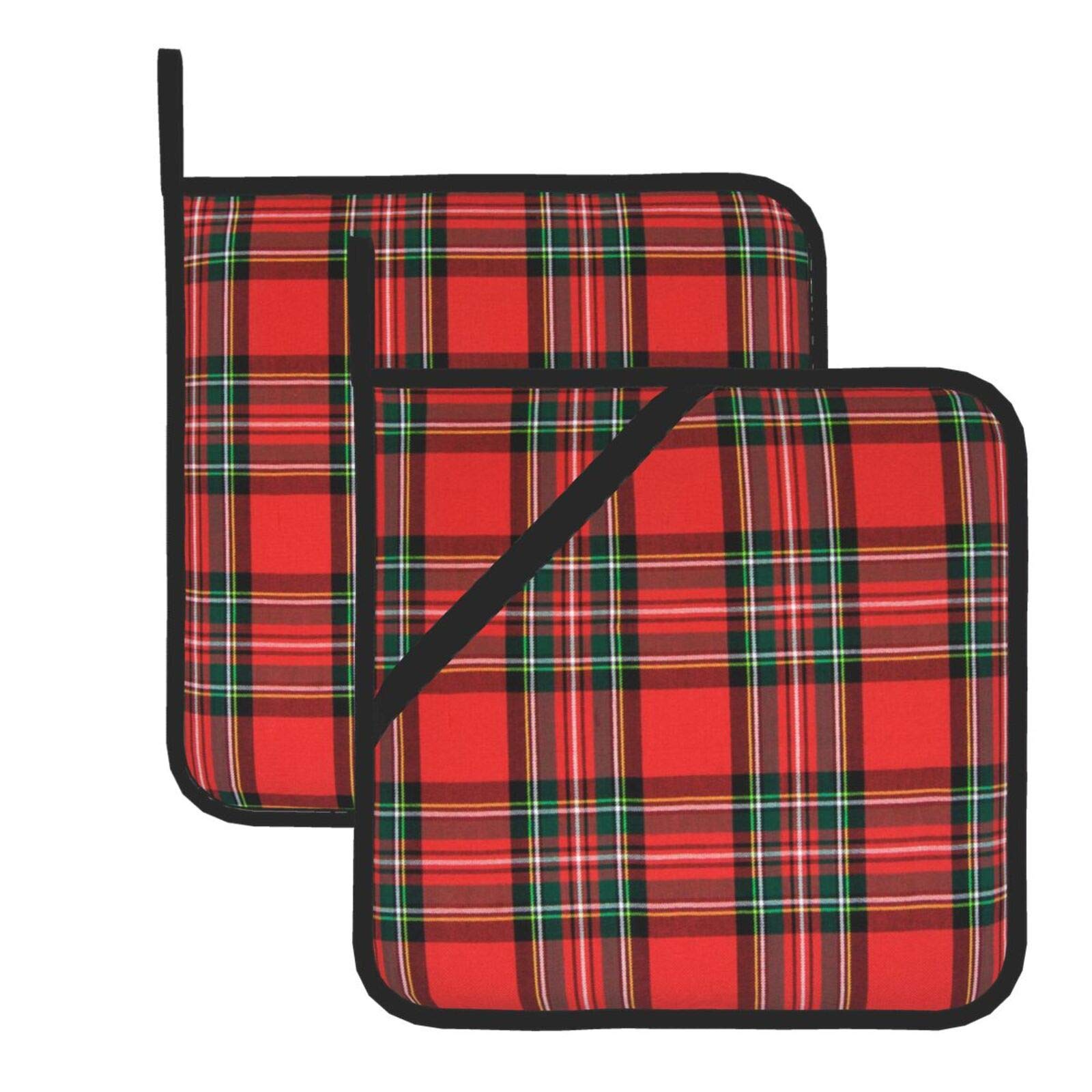 Christmas Tartan Plaid Pot Holders Set of 2 Heat Resistant Hot Pot Holder Pads Kitchen Potholder for Cooking and Baking