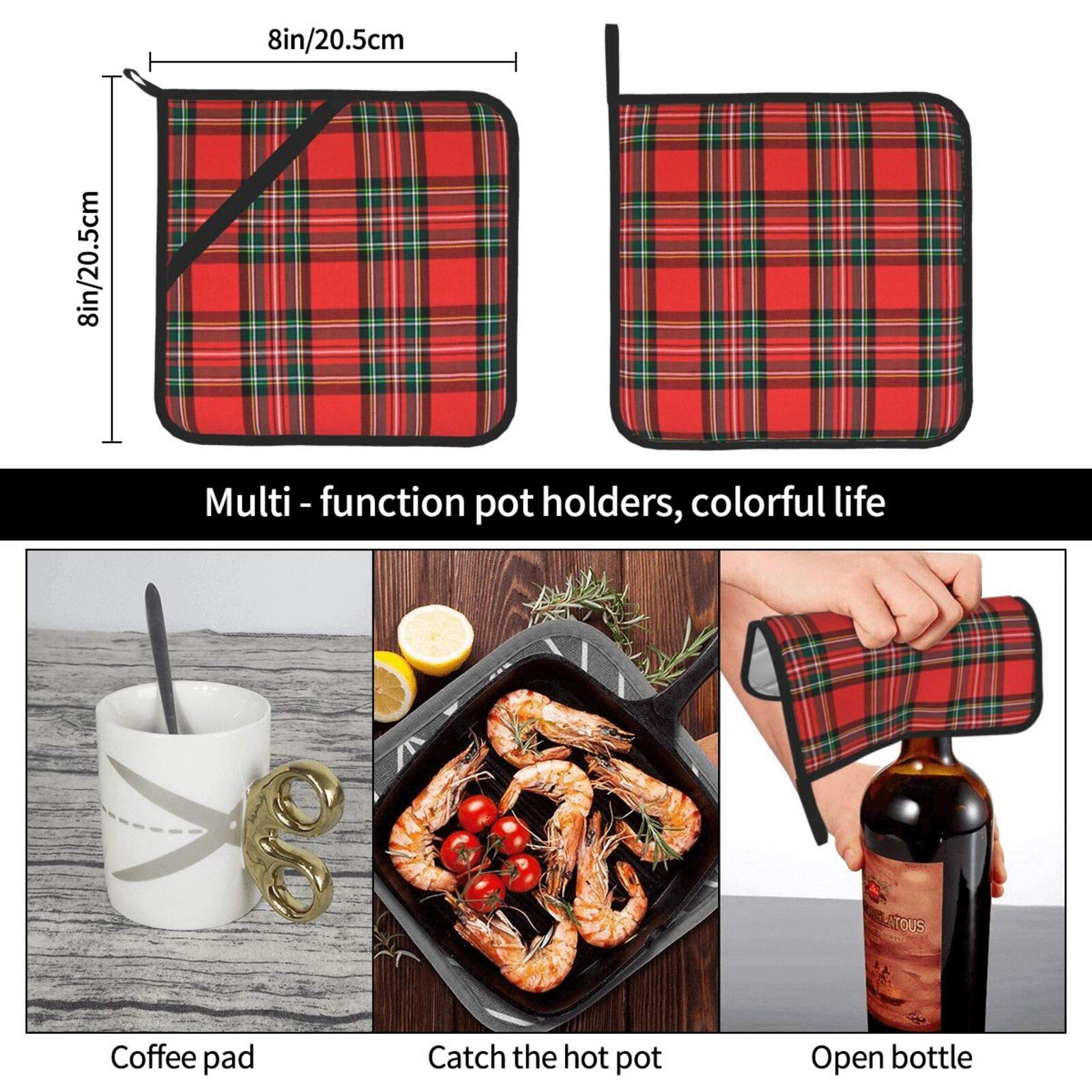 Christmas Tartan Plaid Pot Holders Set of 2 Heat Resistant Hot Pot Holder Pads Kitchen Potholder for Cooking and Baking