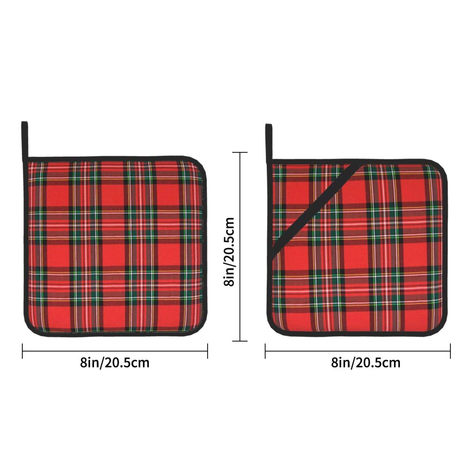 Christmas Tartan Plaid Pot Holders Set of 2 Heat Resistant Hot Pot Holder Pads Kitchen Potholder for Cooking and Baking