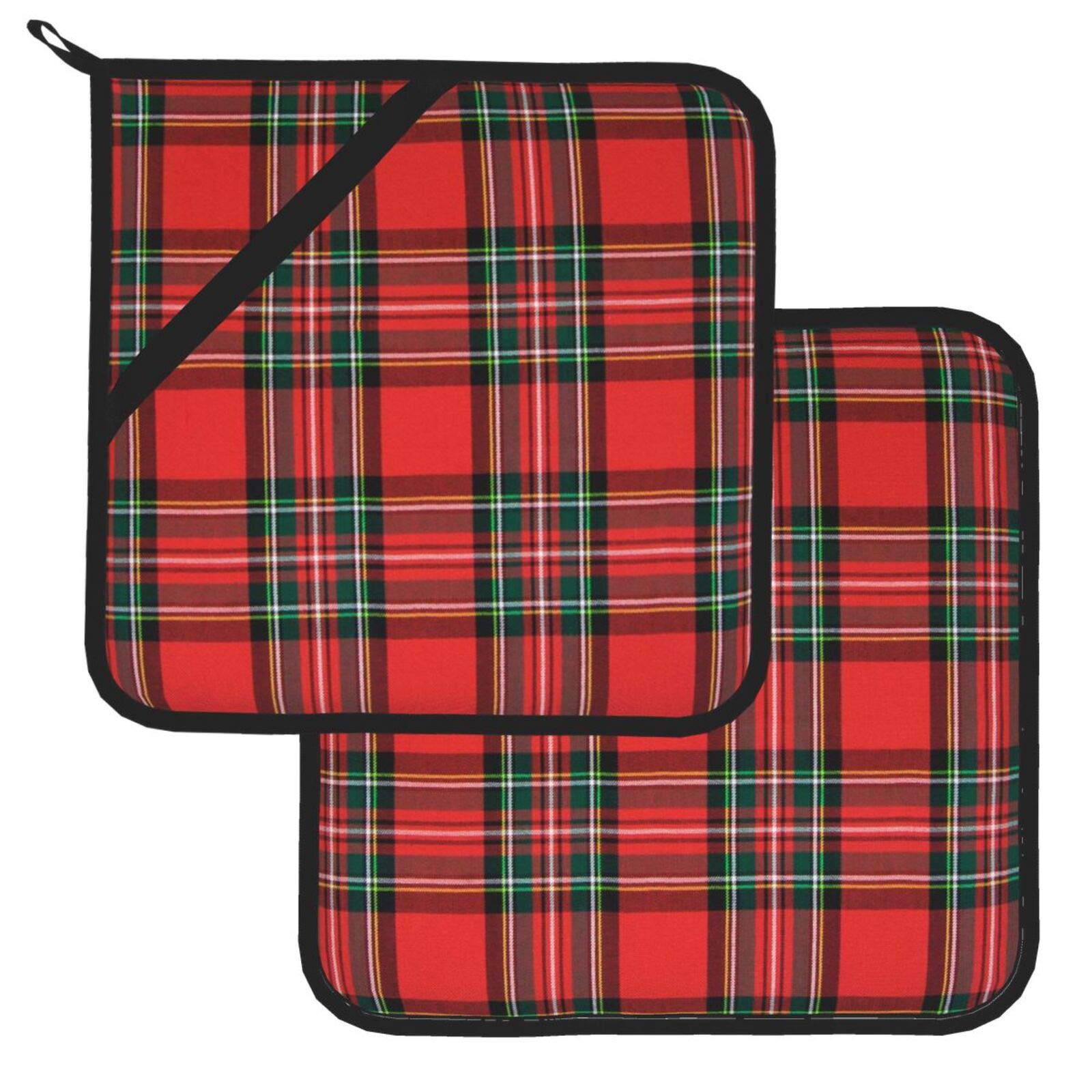 Christmas Tartan Plaid Pot Holders Set of 2 Heat Resistant Hot Pot Holder Pads Kitchen Potholder for Cooking and Baking