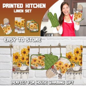 Lobyn Value Pack Kitchen Towel Oven Mitts and Pot Holders Sets, Pot Holders and Oven Mitts Sets, Kitchen Mittens and Pot Holder Set, Potholder Set, Mittens Kitchen Sunflower Design